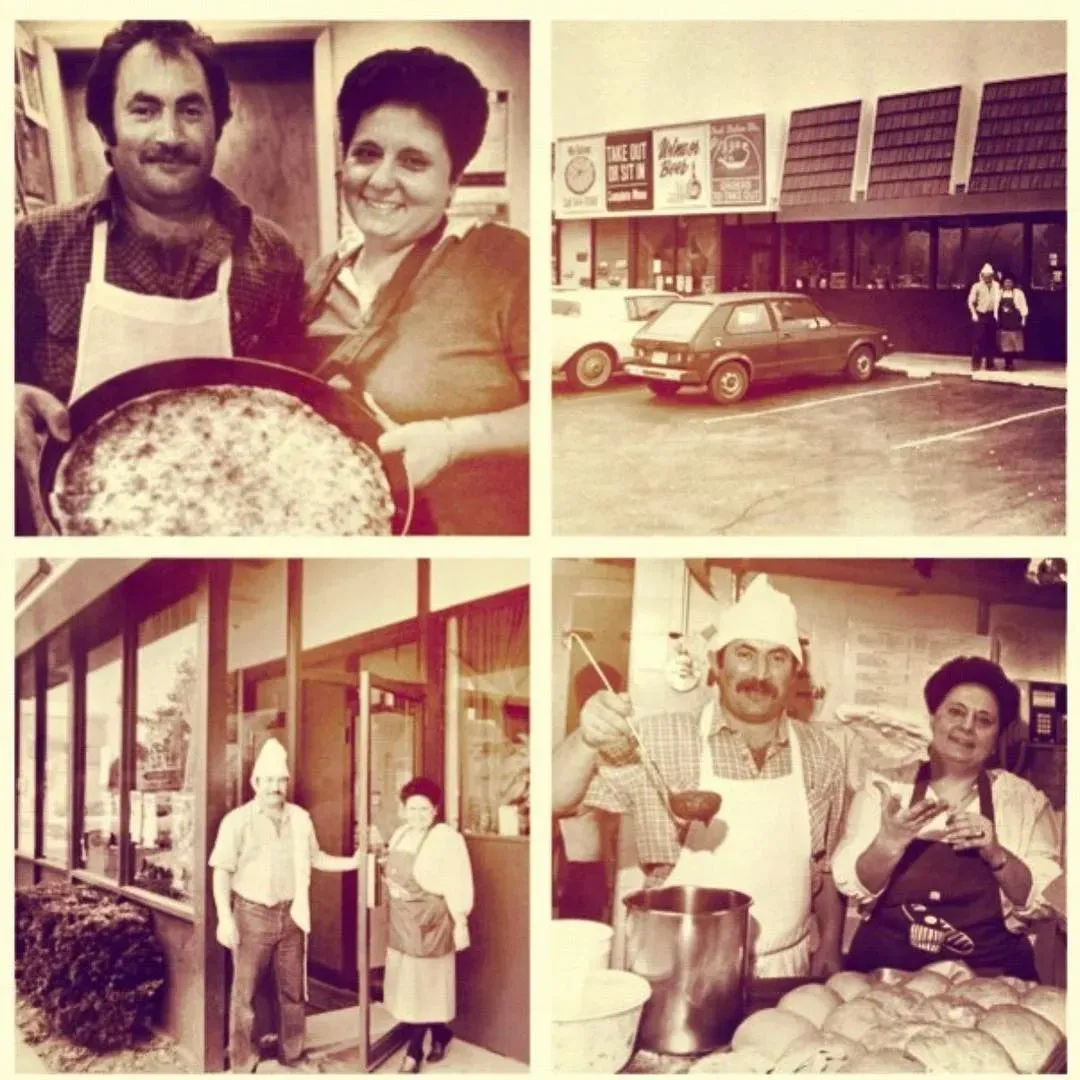 Jack and family in the early days of Gioacchino's Pizza kitchen